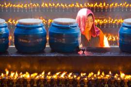 Yak butter lamps Jokhang Temple Lhasa Tibet